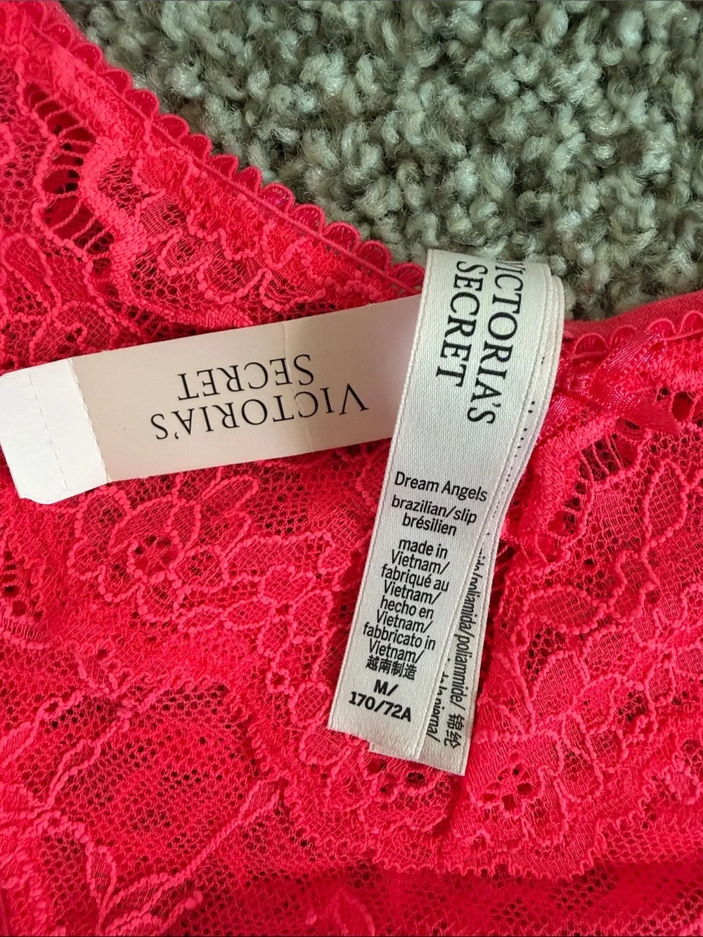 NWT Victoria's Secret Neon Pink Dress Lace Brazilian Panty